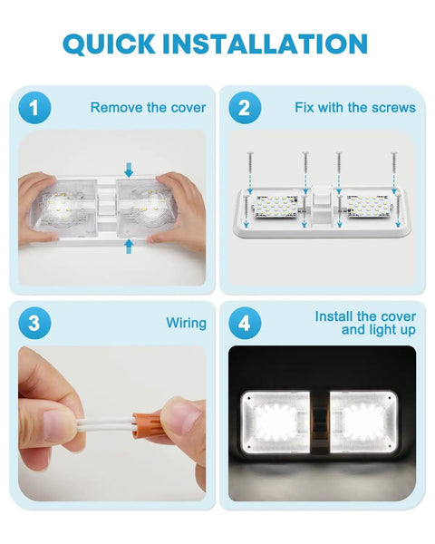 Installation steps for RV Interior LED Ceiling Lights 5 Pack With On Off Switch Double Dome Fixtures 12V Camper Trailer Boat Lighting
