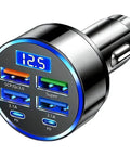 Six In One Car Charger With Voltmeter Display 120W Powerhouse Fast Charge QC3 0 PD Ports USB C Lighter Adapter For Cars