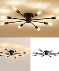 8 Light Matte Black Semi Flush Mount Ceiling Fixture With Dope Vintage Industrial Farmhouse Vibe for kitchens and living rooms