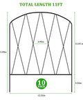 Decorative Arch Garden Fence Border Set dimensions, 10 Pack, 11 Feet Long, 16 Inches High, Rustproof Black Metal for Flower Beds