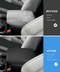Center Console Cover For Subaru Forester 2025 2026 Leather Armrest Cover With Black Stitches - before and after protection view