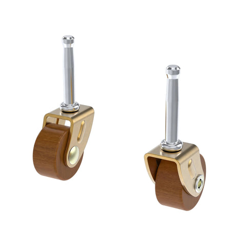 Wood Furniture Caster Wheel Set Diameter One And A Quarter Inch And Stem One Quarter Inch Brass Plated Steel Frame With Wood Wheel
