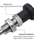 Grip Tight Two Piece M20 Thread Stainless Steel Ball Nose Spring Plunger Pair With Quick Twist Knob and Bully Proof Retracting Pin for Fast Industrial Clamping Setup close-up view.