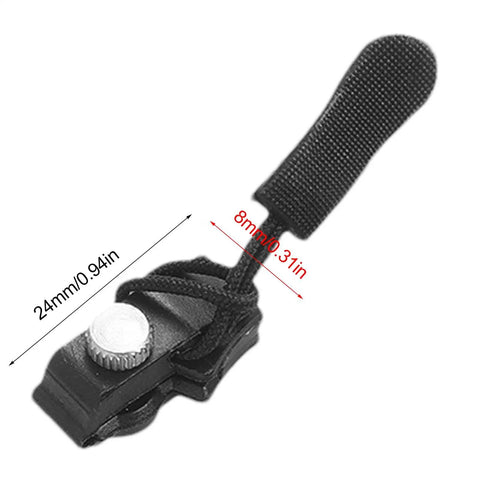Close-up of Heavy Duty Zipper Slider Replacement Kit 10 Pack Easy Zip Puller showing measurements for durable repairs.