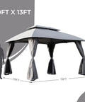 Durable 10x13 Patio Gazebo With Double Soft Top Canopy Anti UV Shelter Privacy Curtains And Netting For Patio Deck Garden Lawns