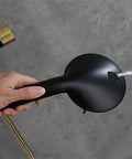 Chill Out With This Top Tier Wall Mounted Shower Set Featuring Adjustable Rain Head, Slick Handheld Wand in use, water flowing.