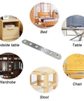 Stainless Steel Corner Brackets 9.7 Inch 8 Hole Straight Fixing Brace Plates shown with furniture examples like bed, table, chair.