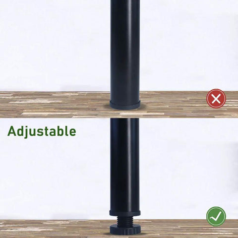 Comparison of adjustable 28 inch metal desk legs set of 4 in heavy duty black finish for office desks shows height adjustment