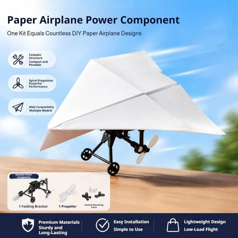 Dope Electric RC Paper Airplane Kit With Gyro Stabilizer And Dual Propellers, shown in flight, features foldable design.