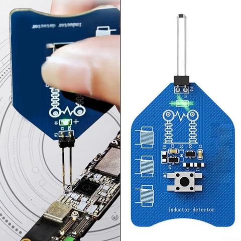 One Button Pro Grade Inductor And Coil Tester For Motherboard And PCB Repair With LED Indicator Light, compact 7cm tool in use