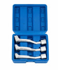Shop Ready 1/2 Inch Drive Socket Wrench With Offset Slotted Head And Angled Shaft Forged From Molybdenum Steel To Conquer Grease Monkey Knuckle Busters Arrives With Solid Blue Case, displayed in blue case, featuring angled sockets.