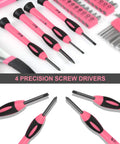 Close-up of pink precision screwdrivers from 39 Piece Portable Car And Home Emergency Tool Kit With Storage Case