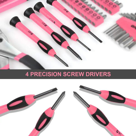 Close-up of pink precision screwdrivers from 39 Piece Portable Car And Home Emergency Tool Kit With Storage Case