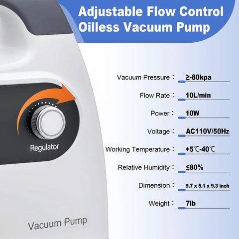 ScitoLAB Adjustable Vacuum Pump 10 L/Min Oilless Lab Diaphragm Pump Dry Running With Flow Control For Scientific Experiments Clean Workspace