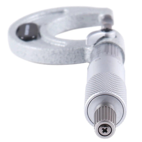 Boss-Level Precision Outside Micrometer 0-1 Inch Range With 0.0001 Inch Resolution, Carbide-Tipped Measuring Face, Ergonomic Thimble, Locking Screw, And Durable Build For Real-World Machining And High-Tolerance Work. silver outside micrometer with knurled thimble and locking screw