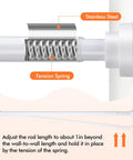 Adjustable Shower Curtain Rod No Drill Tension Mount Stainless Steel 31-80 Inch with tension spring and stainless steel details