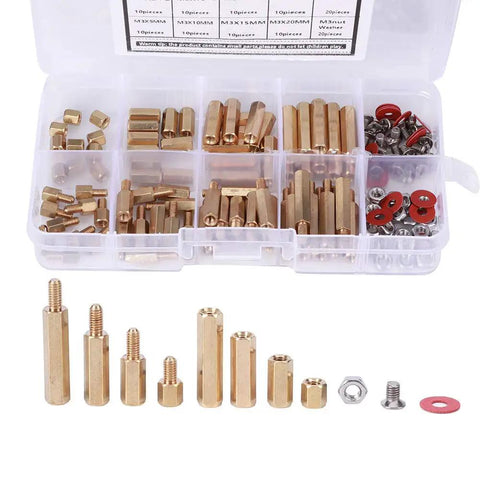 Brass Standoffs And Hardware Kit For Electronics Projects 140Pcs Including Screws Washers Nuts Spacers And Hex Spacer Columns In Multiple Sizes For Circuit Boards Computers And DIY PC Builds, assorted M3 brass spacers