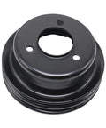 Black Two-Groove Crankshaft Pulley For Ford 289 302 V8 Engines, Beefy Dual Belt Grooves Power Transmission Pulley With High-Temp Oil-Resistant Rubber, Smooth Idling, Vibration Dampening, Easy Alignment, black steel pulley front view