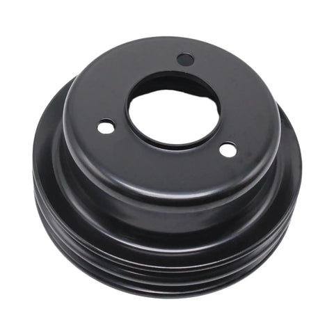 Black Two-Groove Crankshaft Pulley For Ford 289 302 V8 Engines, Beefy Dual Belt Grooves Power Transmission Pulley With High-Temp Oil-Resistant Rubber, Smooth Idling, Vibration Dampening, Easy Alignment, black steel pulley front view