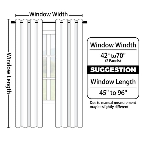 Diagram showing fitting suggestions for Blue And Gray Ombre Curtain Panels 63 Inch Length Two Pack, Room Darkening Gradient Window Drapes.