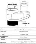 Diagram of Magnetic Split ABS Dust Shoe for CNC Machines, 52mm motor, with measurements and specifications for spindle compatibility.
