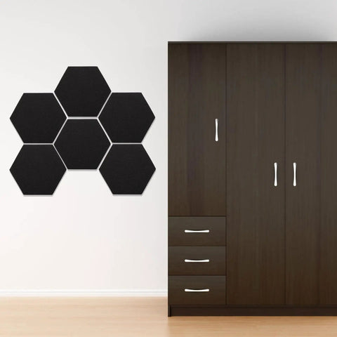 Heavy Duty Hexagon Acoustic Foam Panels For Home Studios And Offices Built Tough Soundproofing Tiles on a wall.