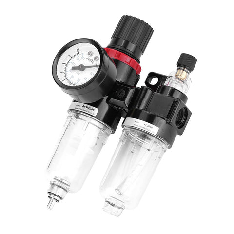Pro Grade Air Compressor FRL Unit With Drain Valve G1/4 Thread Oil Water Separator for Pneumatic Tools, aluminum and plastic build