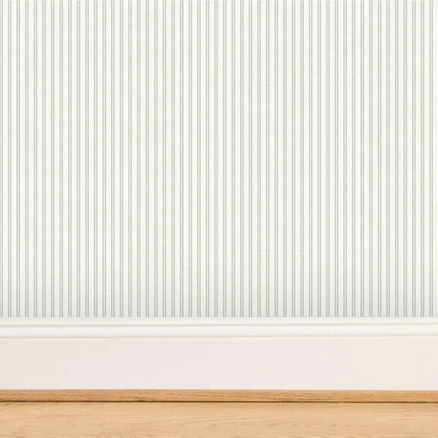 Premium Traditional Classic Pvc Free Professional Wallpaper Offering Subtle Linen Matte Texture on wall with white and green stripes.