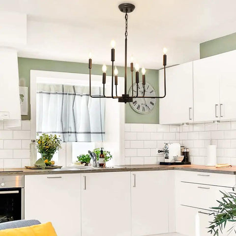 Black Farmhouse Eight Light Candle Chandelier Modern Pendant Fixture For Dining Room Kitchen Island Bedroom Entryway And Foyer Dope Industrial Vibe With E12 Base