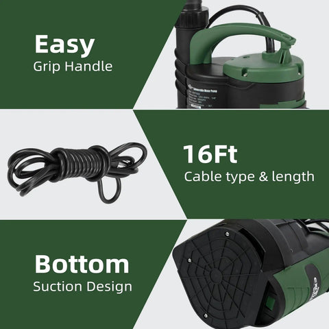 1HP Submersible Sump Pump With 3500GPH For Clean Or Dirty Water Built In Float Switch And Carry Handle Ready For Pool Pond