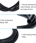 KDP silicone heater hose collage: black reinforced 1/4 in ID, 5 ft, coolant/air line; max 350°F, 100 psi.