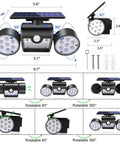 Outdoor Solar Security Lights 30 LED Dual Head Motion Sensor Floodlights IP65 Waterproof 360 Degree Adjustable