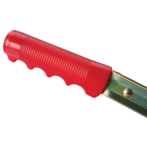 Red handle of Beast Mode Dual Gear Power Puller 2 Ton Capacity Winch With 6 Foot Aircraft Cable Drop Forged Steel Safety Hooks