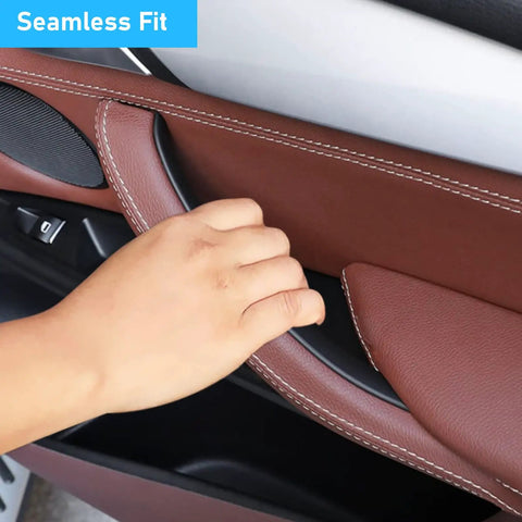 Hand installing Door Handle Cover Set for BMW X5 F15 2014-2018 and BMW X6 F16 2015-2018 in black for a sleek upgrade