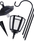Components of Solar Hanging Lights For Outdoors, 2 Pack With 38 Inch Shepherd Hooks, Waterproof Garden Lanterns, disassembled view