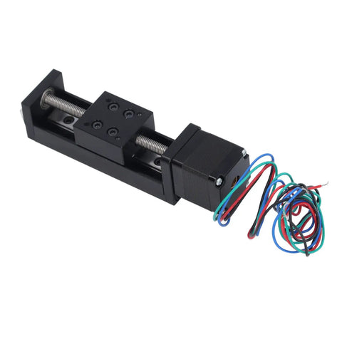 Hella Sturdy 50mm Linear Slide Rail Kit With T6X4 Lead Screw Actuator, black with motor and wires for CNC routers and 3D printers.
