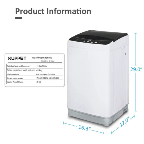 Fully Automatic Portable Washing Machine With Ten Pound Capacity Two In One Laundry System Made For Tight Quarters College Dorms And Camper Vans Featuring No Sweat Setup and super gentle garment care, 29-inch height.
