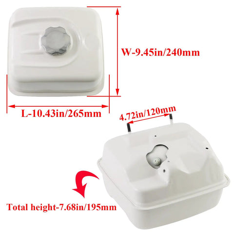 Fuel Tank Replacement For GX Series Engines GX240 GX270 GX340 GX390 11HP 13HP Compatible OEM Gas Tank dimensions shown