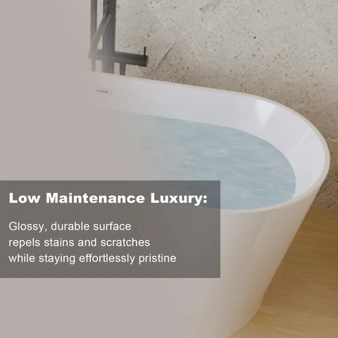 Hella Spacious Freestanding Acrylic Bathtub, Gloss White Stand Alone Soaker With Smooth Double Wall Insulation showcasing glossy durable surface.