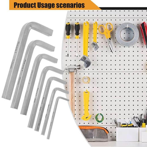 Heavy Duty 7 Piece Square Head Wrench Set L Shaped For Square Screws 3mm To 10mm Chromium Vanadium Steel shown on tool wall