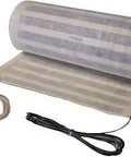 Radiant Floor Heating Mat For Tile Stone And Glue Down Flooring 3 By 10 Feet 120 Volt Covers 30 Sq Ft, shown unrolled with cords visible.