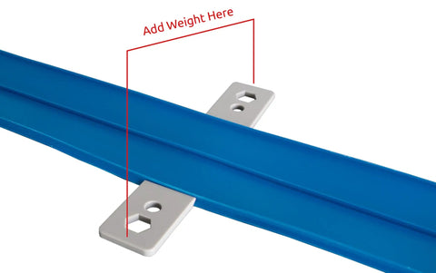 Close-up of blue 15-foot two-lane track with weight placement, Classic 15-Foot Race Track Starter Set With 2-Lane Wide Track, 2026 Upgrade