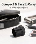 Ultimate Portable Bike Repair Tool 2.6 Cm Kit with chain riveter, tool bag, and accessories on display
