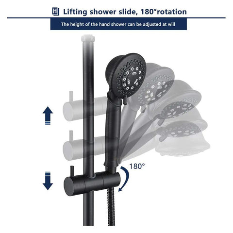 Oil Rubbed Bronze 2 In 1 Shower Head Set with liftable handheld showing 180-degree rotation and adjustable height feature.