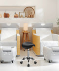 Saddle Rolling Stool With Wheels PU Leather Height Adjustable Swivel Chair Black For Salon Spa Bar Office Home 360 Degree Rotation