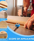 Pro Grade Carbide Rabbet Router Bit Set with T-Slot Bits and Bearings in use on solid wood, plywood, particleboard, and pine wood.