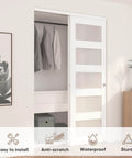 White Sliding Closet Door 48 By 80 Inches with Frosted Glass Double 25 Inch Panels 5 Lite Bypass Door installed with open panel