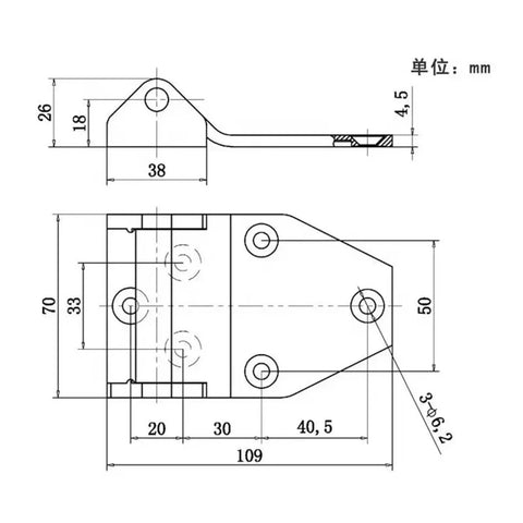 Heavy Duty 304 Stainless Steel Door Hinges For Trucks And Cargo Containers technical drawing with dimensions showing design features.