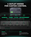 Four Outlet Smart Automation Expansion Module For Indoor Grow Rooms That Plugs Straight Into Your Climate Controller And Gives You Dope Extra Power Ports For Every Setup with settings and outlets displayed.