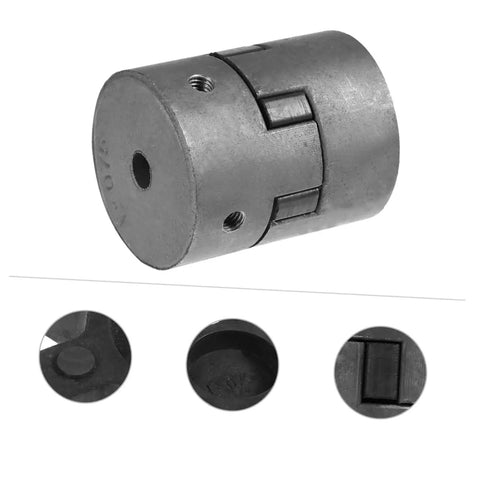 Heavy Duty Three Piece Jaw Coupler Kit Featuring Flexible Spider Insert connects motors, shown from multiple angles, durable black material.